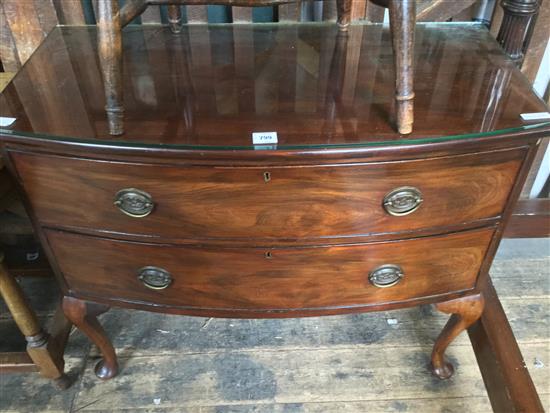 Mahogany bowfronted two drawer chest, on cabriole legs(-)